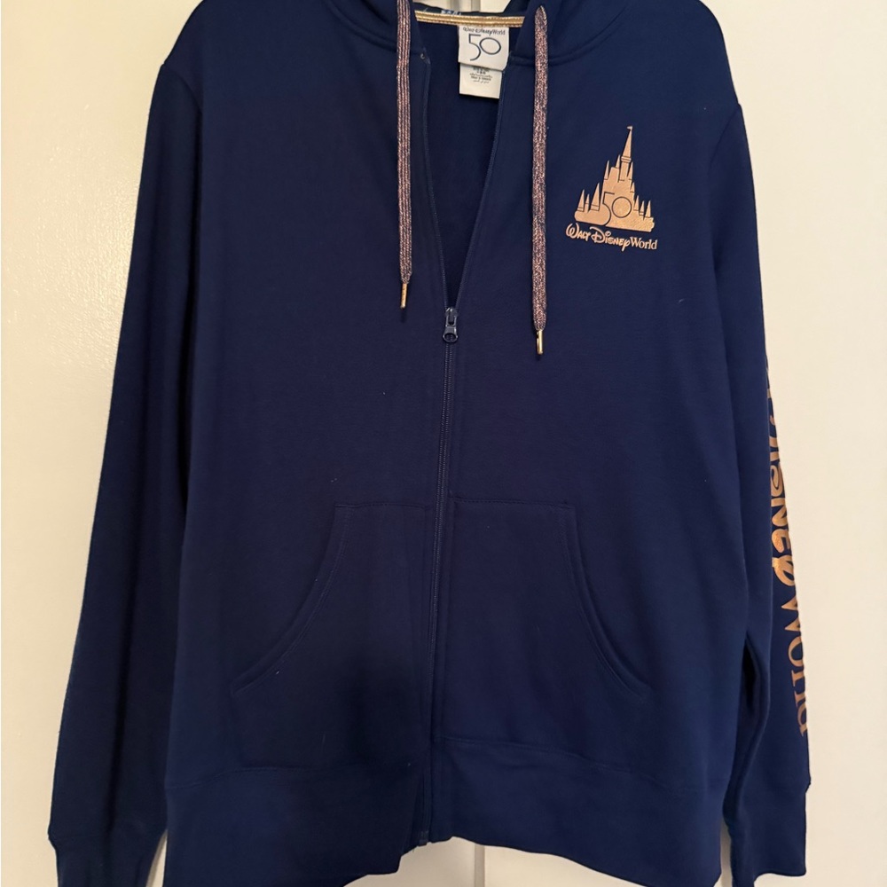 Disney World Blue 50th Zip Up Sweatshirt woman's 1x NWT